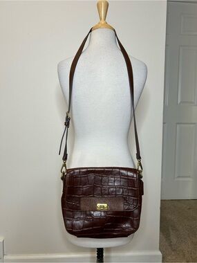 Vintage Fossil Leather Crocodile Crossbody Handbag Purse